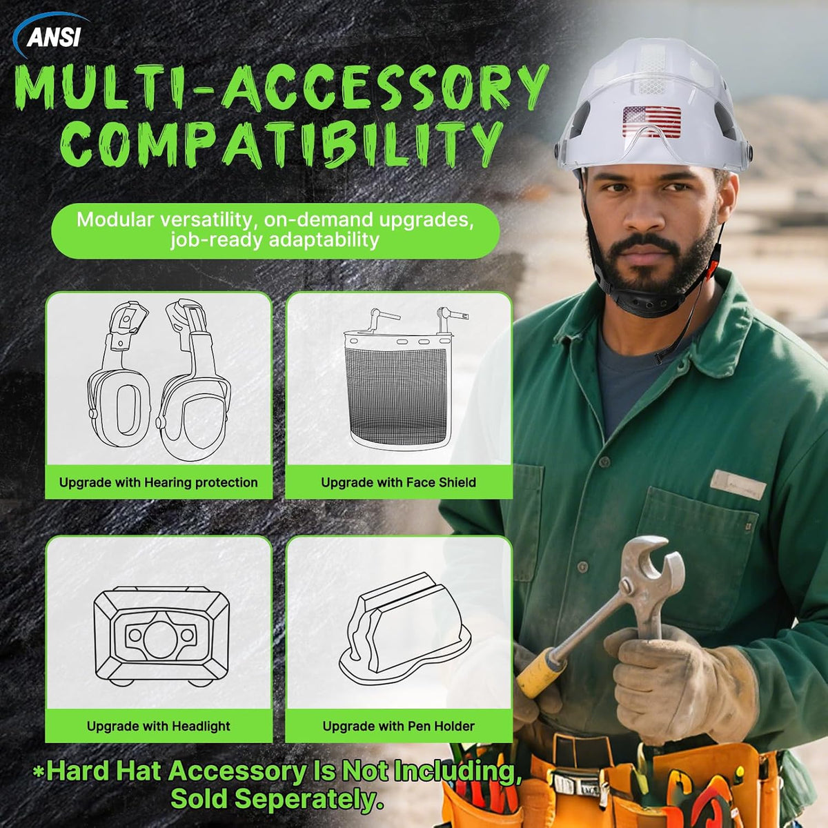 Premium Construction Safety Hard Hat - ANSI Z89.1 Certified Lightweight Reflective ABS Helmet with Adjustable Chin Strap for Men and Women - Ideal for Industrial Workwear and Optimal Head Protection