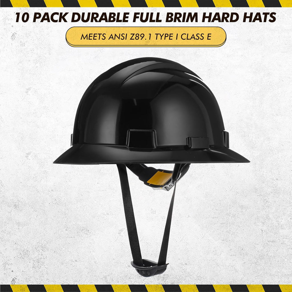 10 Pack Classic Full Brim Hard Hats - Lightweight HDPE with Adjustable Suspension for Ultimate Safety