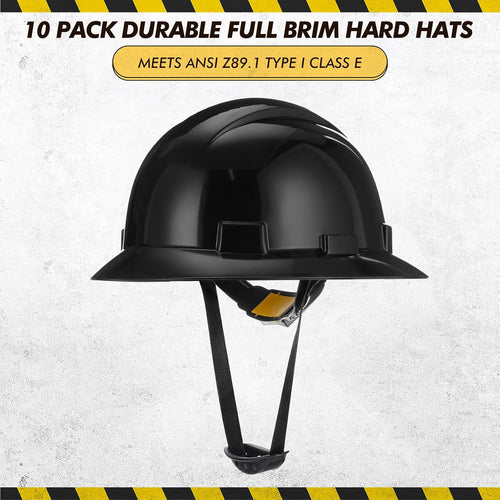 10 Pack Classic Full Brim Hard Hats - Lightweight HDPE with Adjustable Suspension for Ultimate Safety