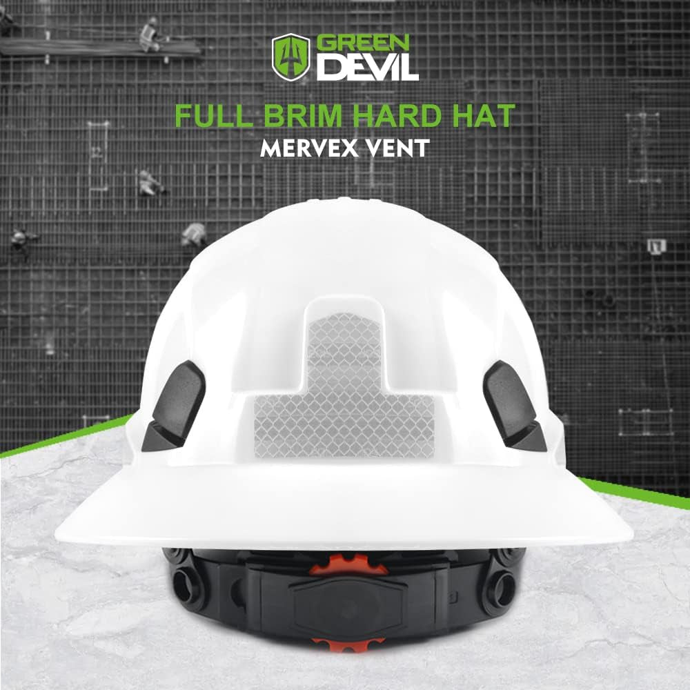 Full Brim Hard Hat Vented Construction Safety Helmet OSHA Approved Cascos De Construccion Work Hardhats with Cooling Towel for Men&Women 6 Point Adjustable Ratchet Suspension
