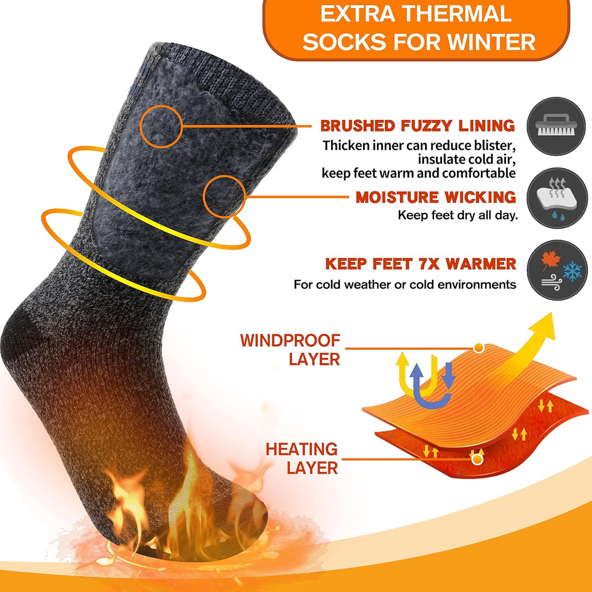 3 Pairs Winter Thermal Socks for Men & Women Warm Winter Ski Thick Boot Insulated Socks for Cold Weather