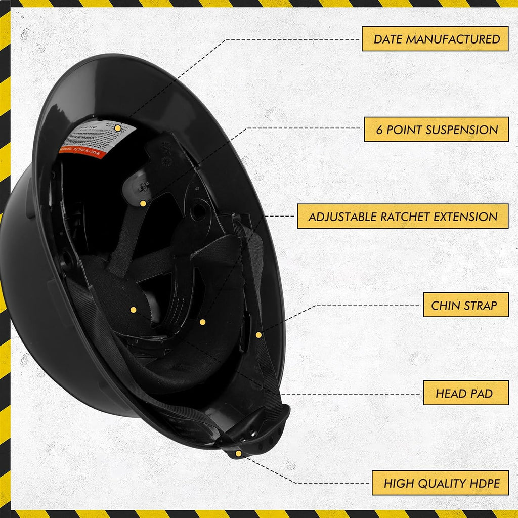 10 Pack Classic Full Brim Hard Hats - Lightweight HDPE with Adjustable Suspension for Ultimate Safety