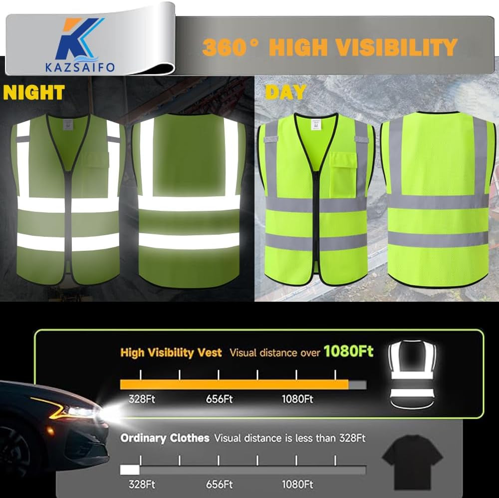 Stay Safe and Stylish with Our High Visibility Reflective Safety Vest - Perfect for Men and Women, KZ179 in Bright Yellow, XX-Large