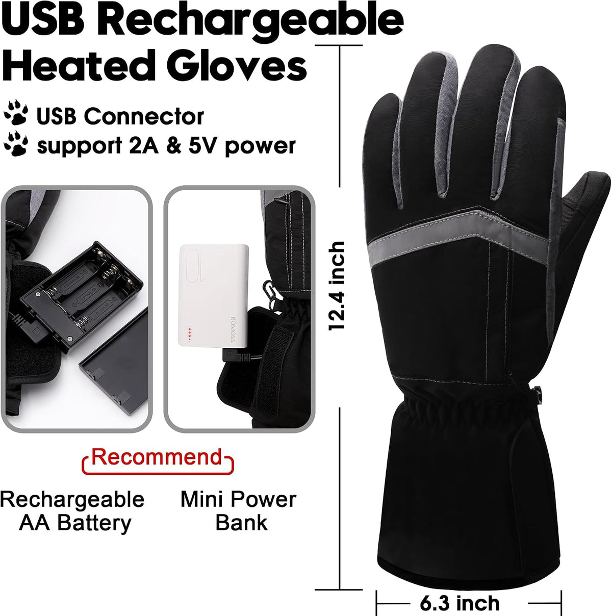 Women Heated Gloves Winter Waterproof Touchscreen Hand Warmers Insulated Ski Men Gloves Perfect for Freezer Work Cycling Walking Running Outdoor Activities(M Size)
