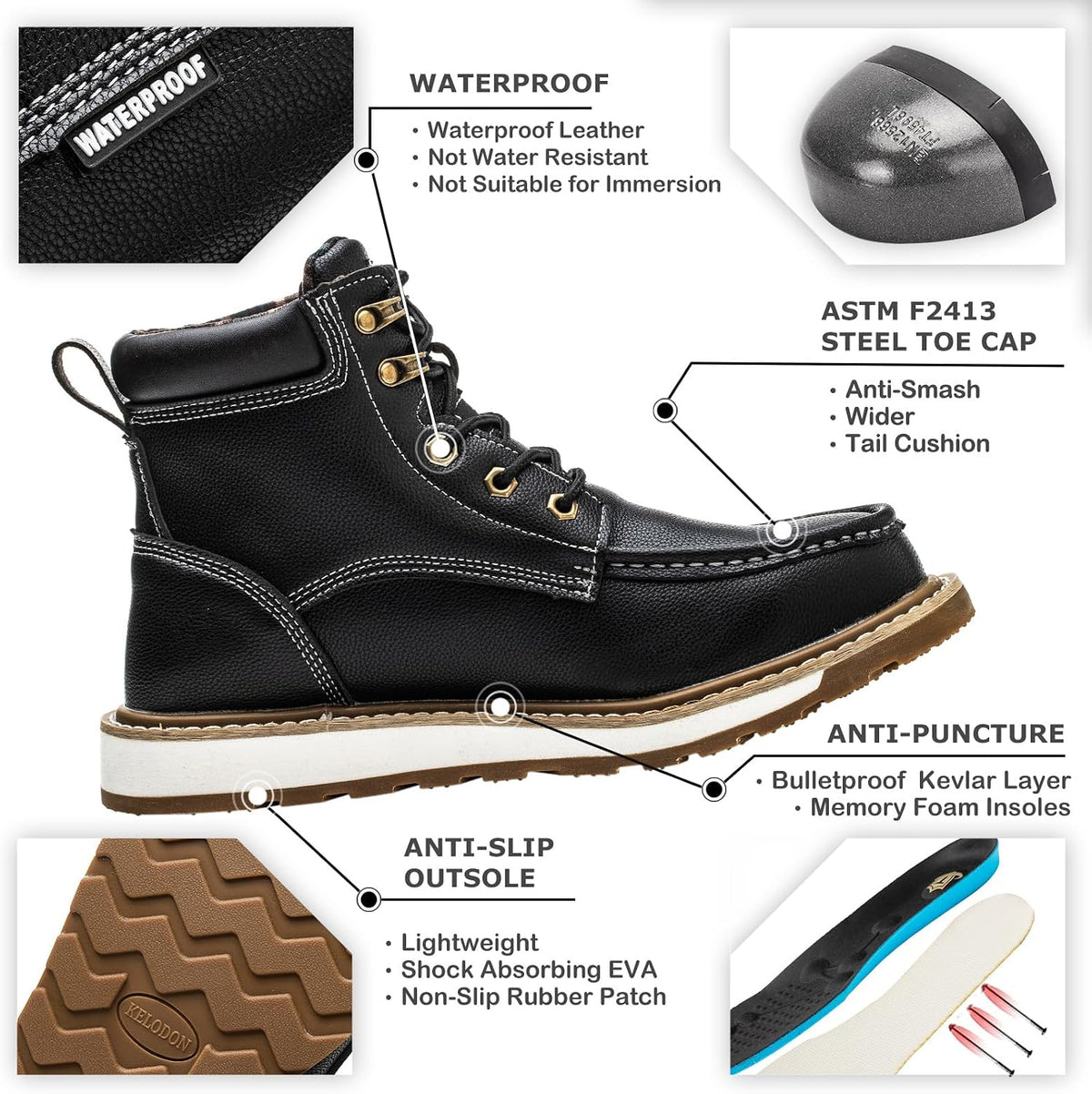 Waterproof Steel Toe Boots for Men Safety Work Shoes