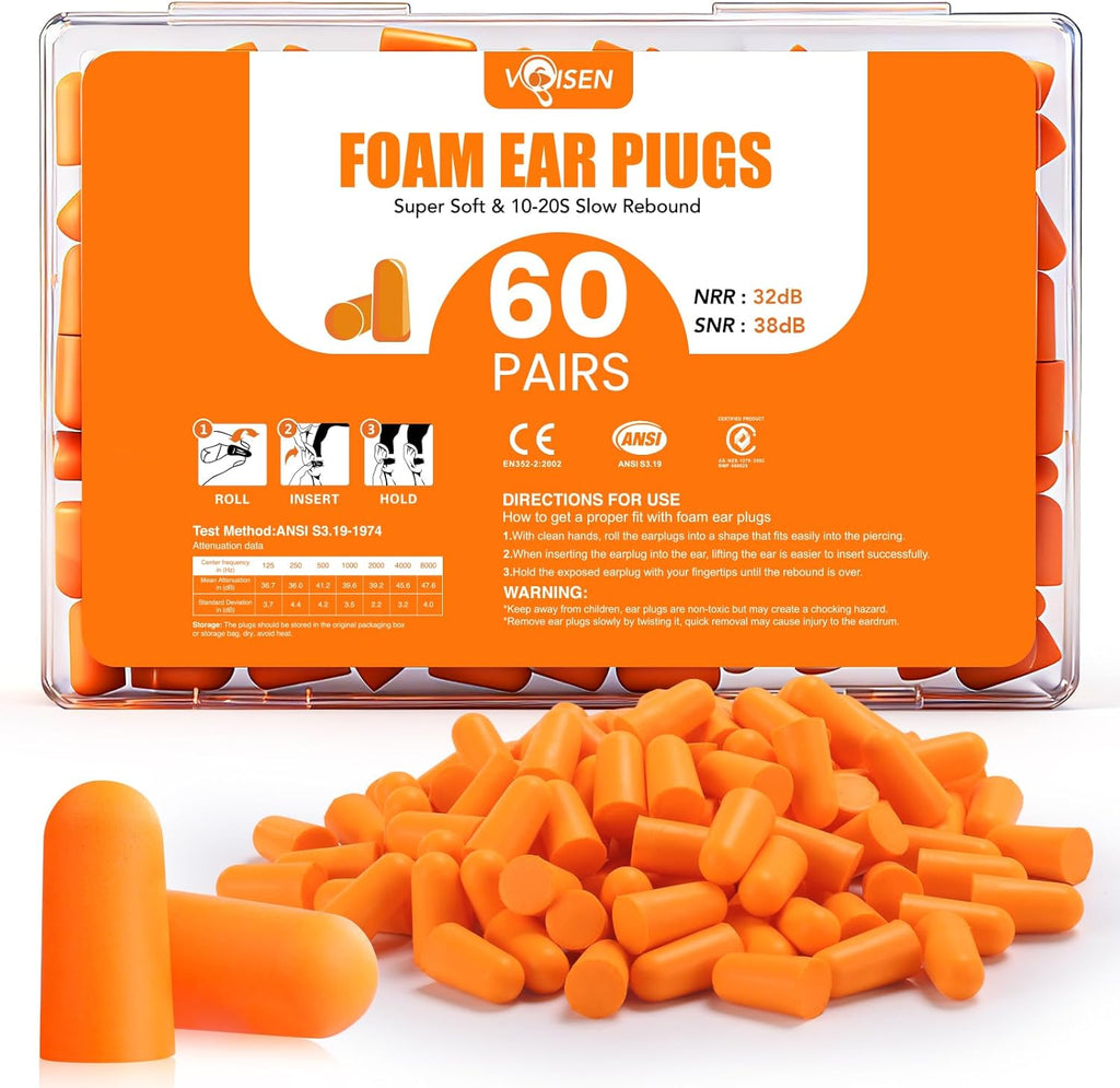 60 Pairs Foam Ear Plugs, Ear Plugs for Sleeping Noise Cancelling