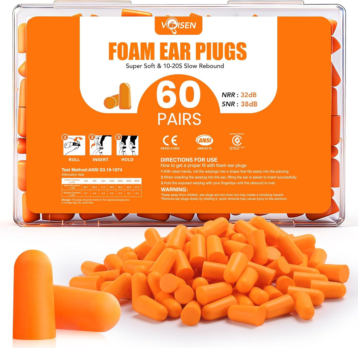 60 Pairs Foam Ear Plugs, Ear Plugs for Sleeping Noise Cancelling