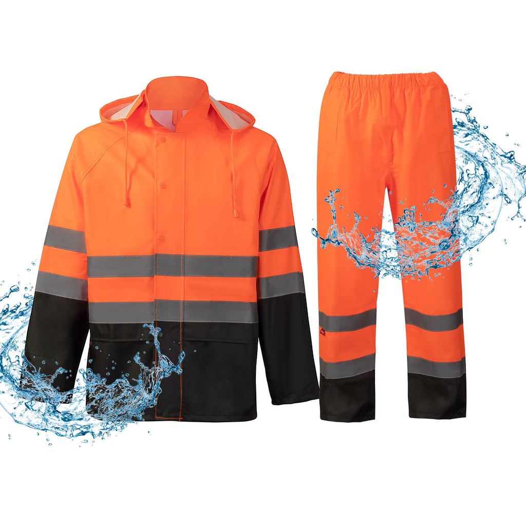 Stay Visible and Dry: Hi-Vis Waterproof Rain Jacket and Pants Set for Men and Women - Perfect for Work, Fishing, and Outdoor Adventures in Bright Orange