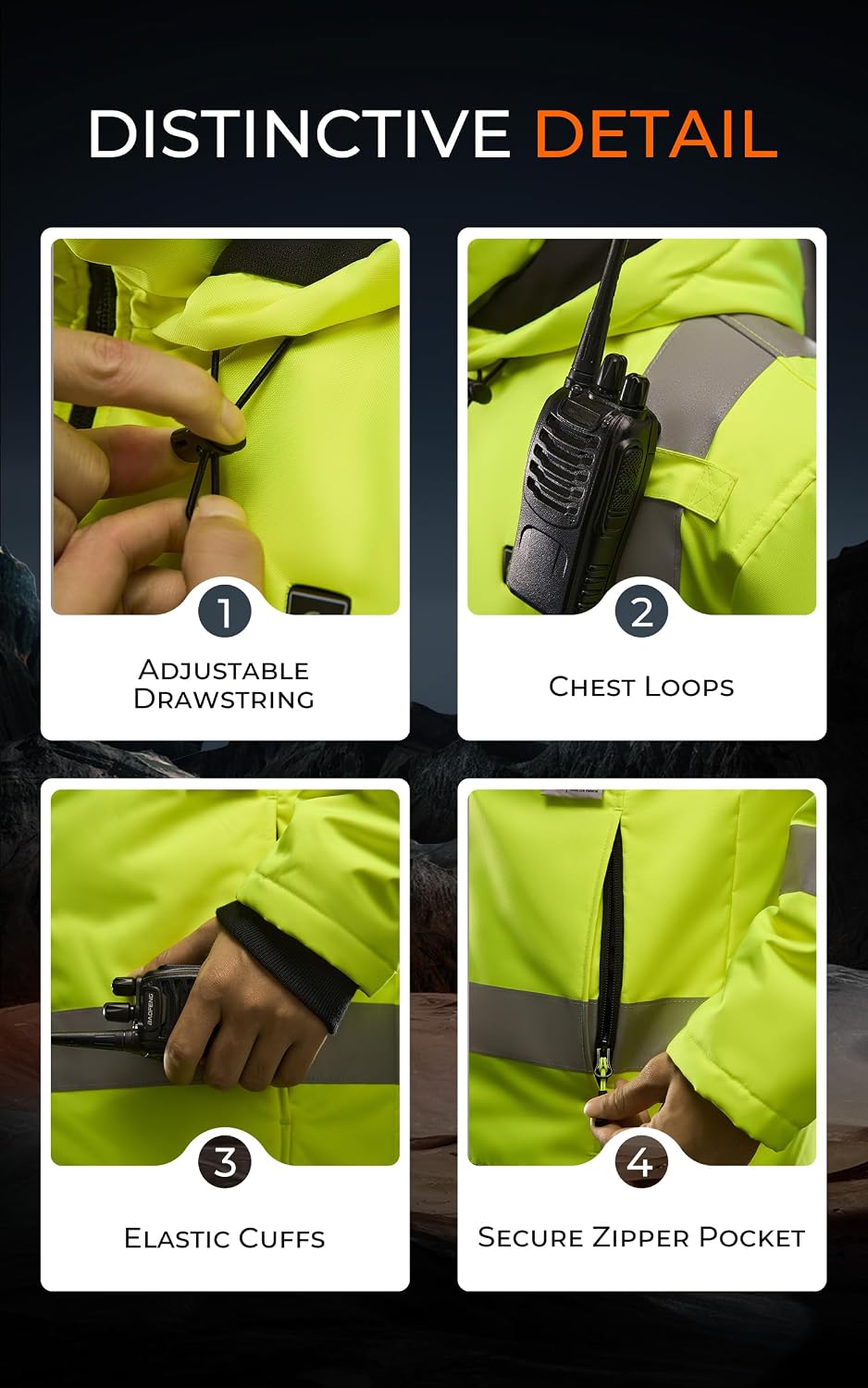 Heated Hi-Vis Safety Jacket for Men with Battery, Class 3 Waterproof Work Coat with 3M Reflective Tape for Winter