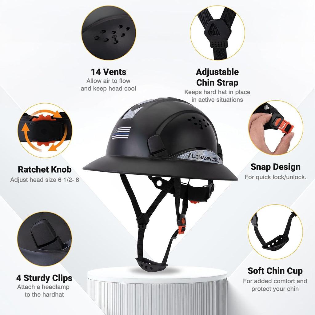 Premium Full Brim Hard Hat - OSHA Approved Construction Helmet with Adjustable Vents for Ultimate Comfort and Safety