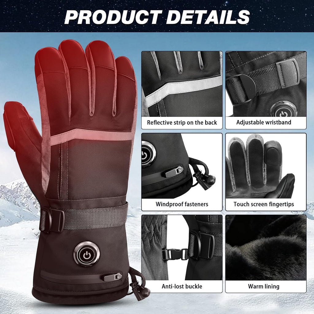 Heated Gloves for Men Hand Warmers Rechargeable with 7 Hours Heating 3 Levels Temperature Control Waterproof Touchscreen Heated Gloves for Cycling Climbing Winter Warmth Keeping(Black, L)
