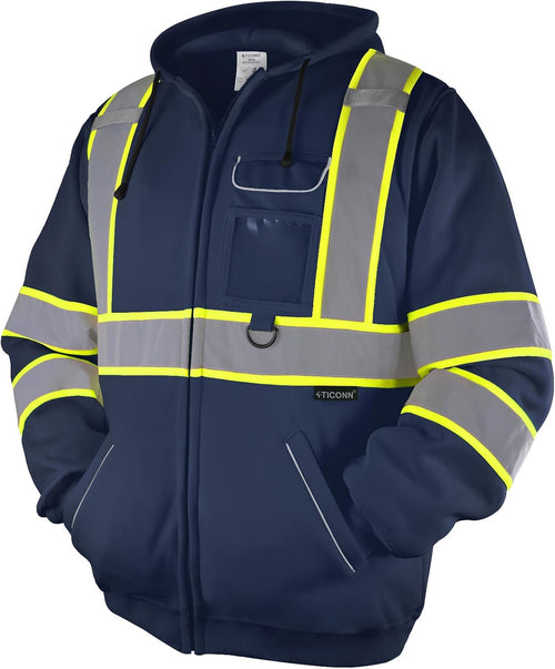 Hi Vis Safety Hoodie, ANSI Class 3 Reflective Fleece Sweatshirt