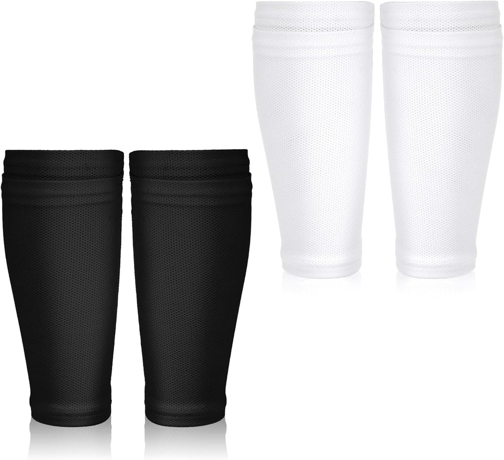 2 Pairs Shin Guard Sleeves, Shin Guard Covers Soft Sock Sleeves Shins Pads Socks Breathable Shins Pads Holders for Man Woman Adults  Black & White