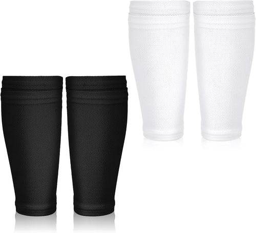 2 Pairs Shin Guard Sleeves, Shin Guard Covers Soft Sock Sleeves Shins Pads Socks Breathable Shins Pads Holders for Man Woman Adults  Black & White