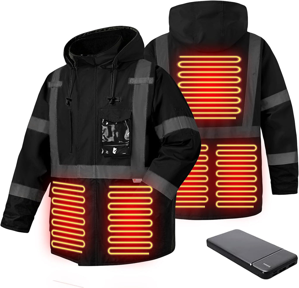 Heated Jacket for Men - 3M Hi Vis Safety Parka, Class 3 High Visibility Jackets, Heated Coat for Men