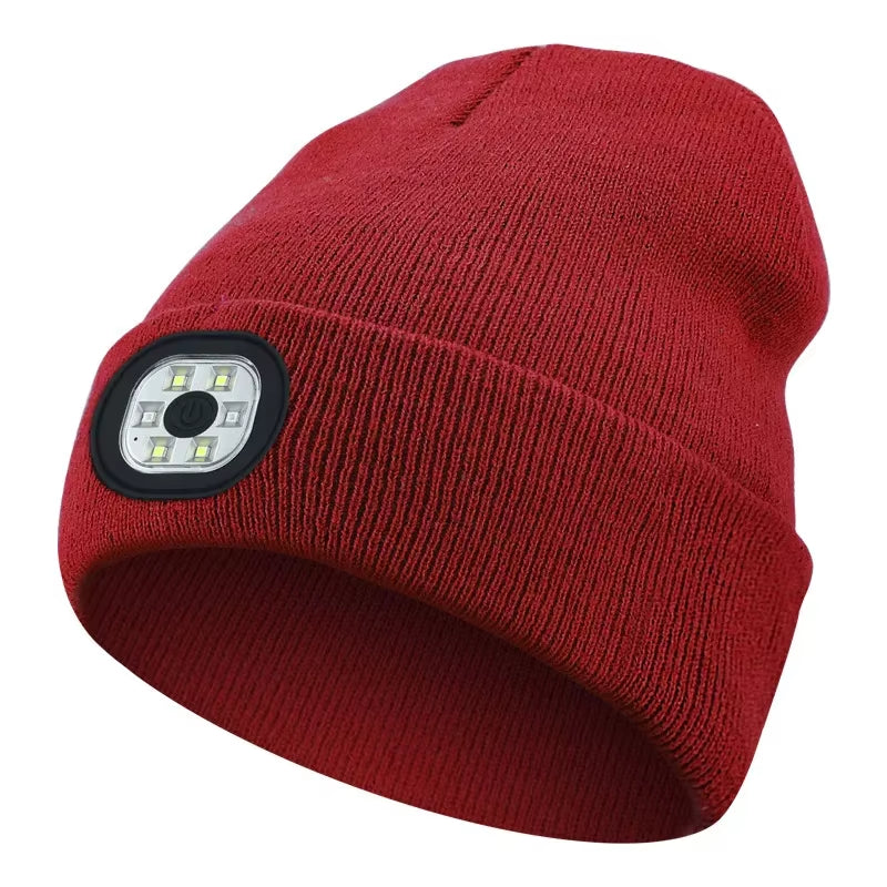LED Beanie Hat with Light Unisex Warm Winter Hat USB Rechargeable Headlamp Cap Winter Knitted Night Lighted Hat Flashlight