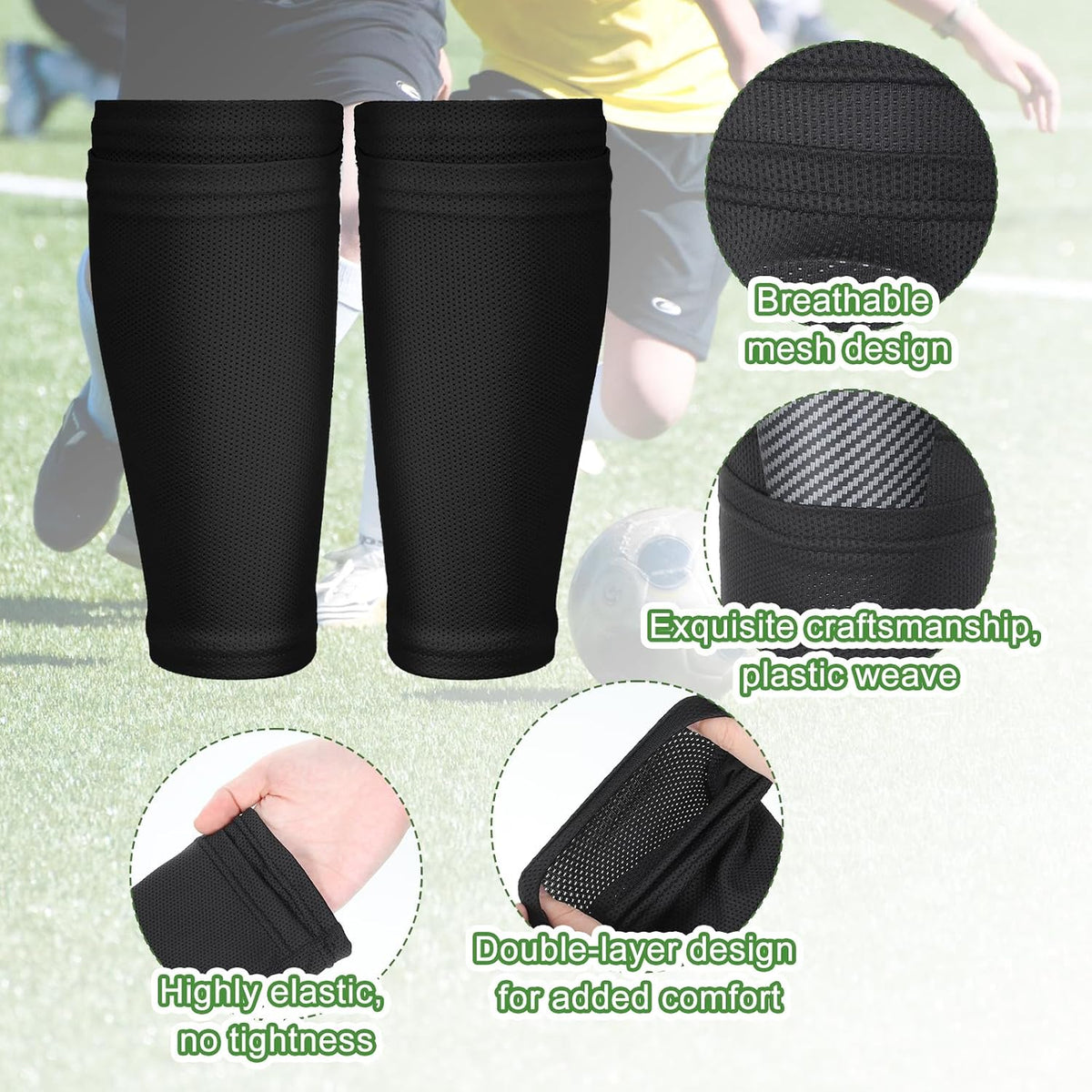 2 Pairs Shin Guard Sleeves, Shin Guard Covers Soft Sock Sleeves Shins Pads Socks Breathable Shins Pads Holders for Man Woman Adults  Black & White