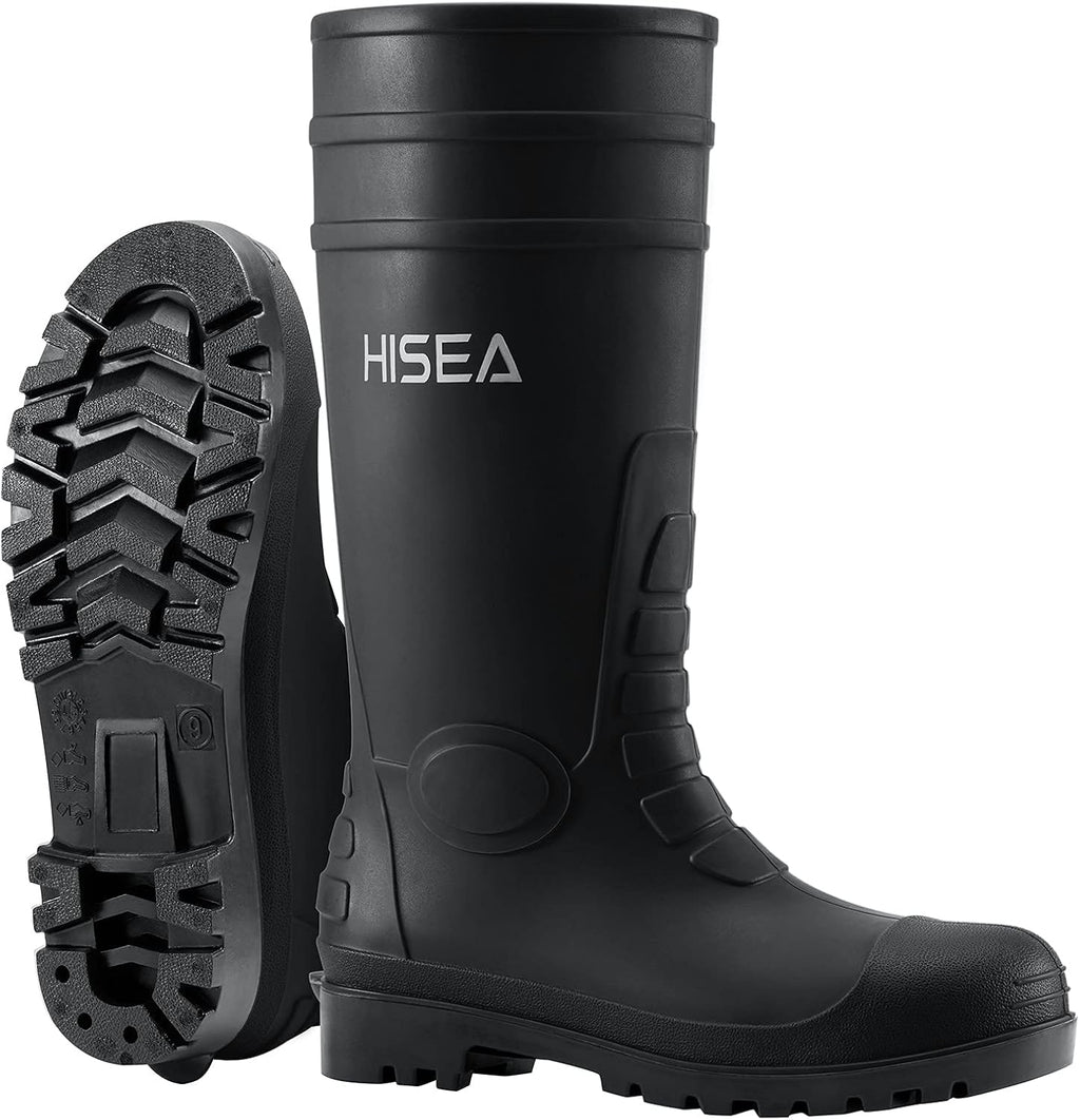 Men'S Steel-Toe Rain Boots, Rubber Boots Waterproof Slip Resistant