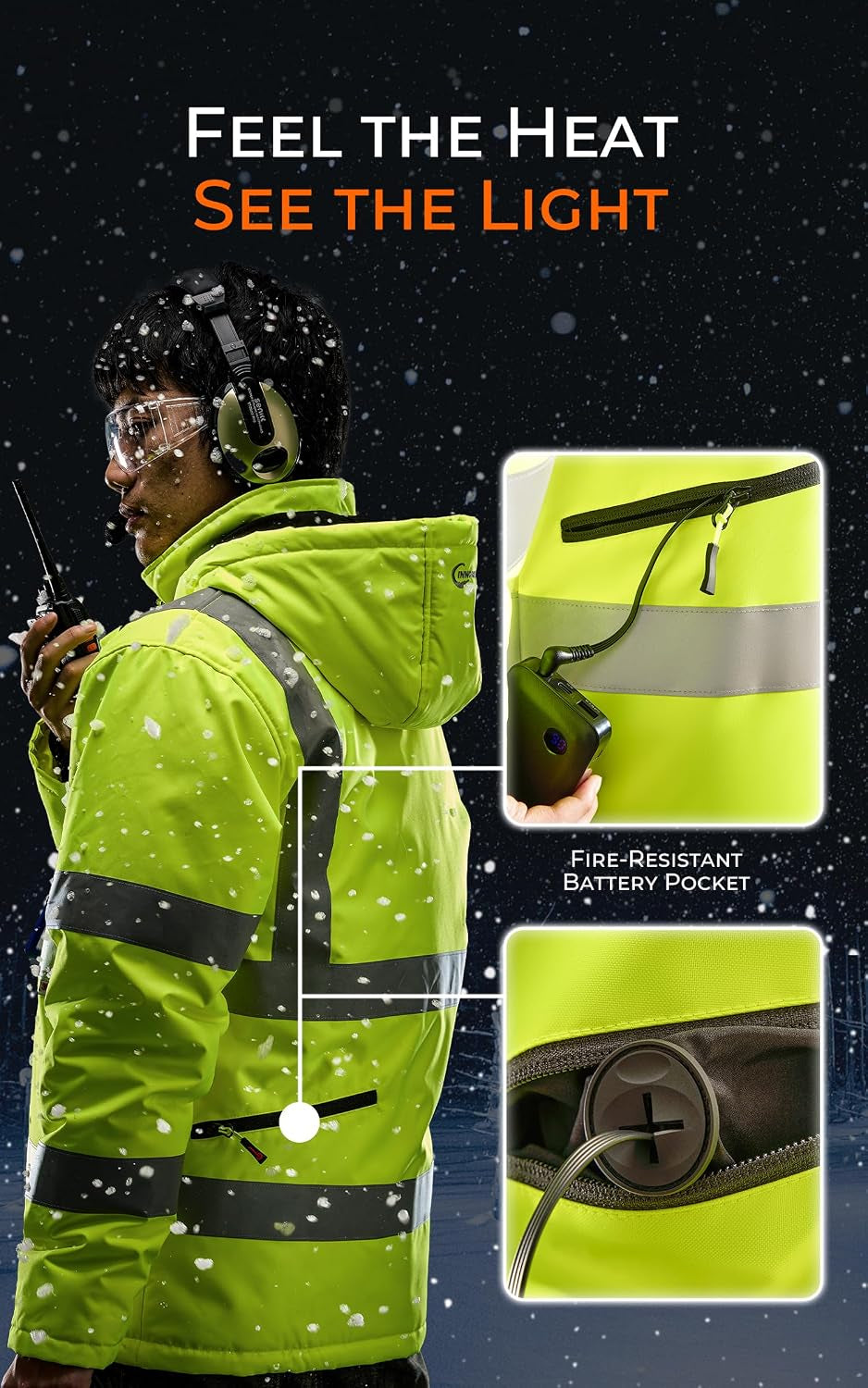 Stay Warm and Visible: Men's Heated Hi-Vis Safety Jacket with Battery, Class 3 Waterproof Work Coat Featuring 3M Reflective Tape for Winter