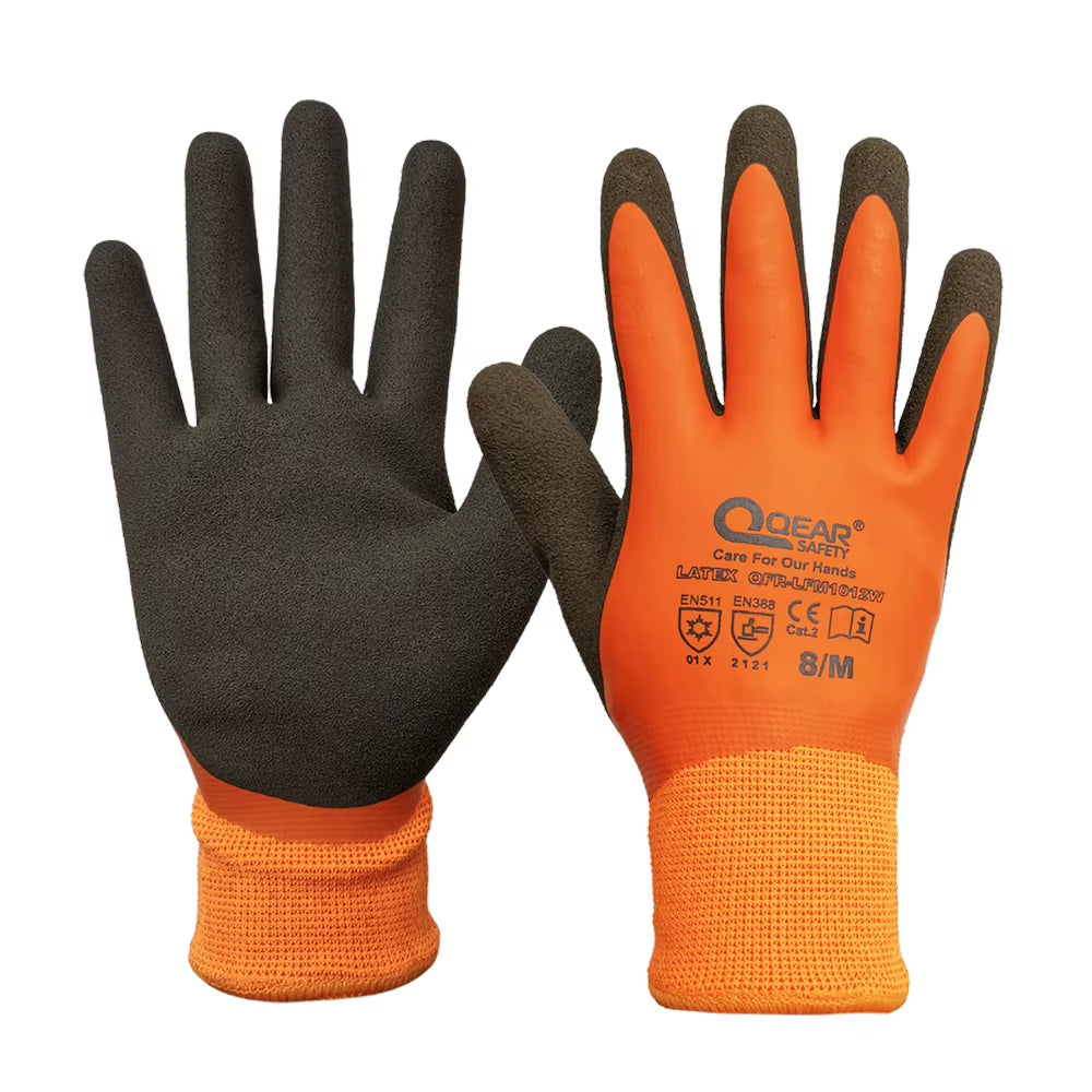 Thermal Work Safety Gloves, Fully Warm Fleece Lining Inside, Water- Proof Rubber Latex Coated,Anti-Slip Palm, Winter Use
