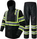 Stay Dry and Visible: Hi-Vis Waterproof Rain Jacket for Men and Women in Black - XL