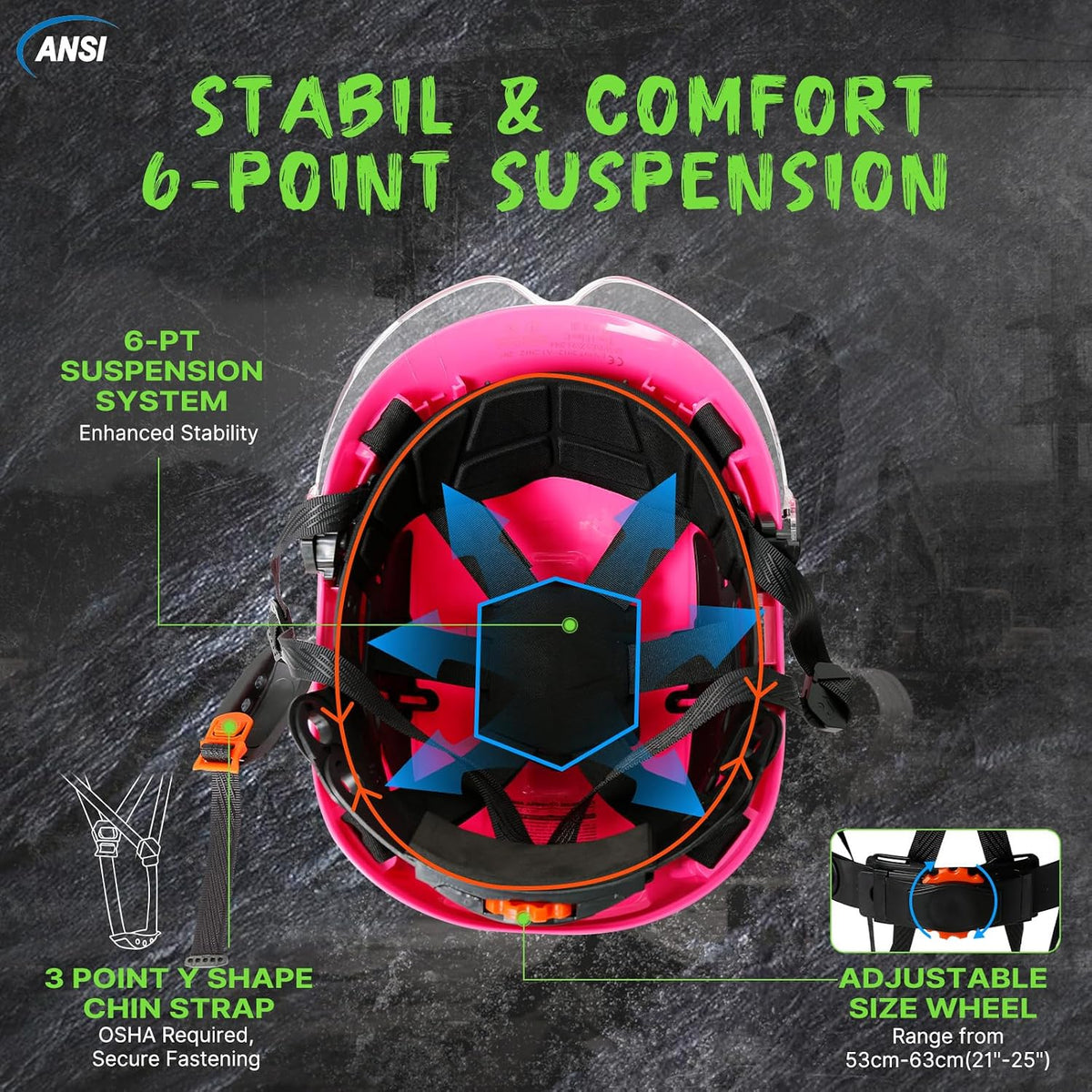 Construction Hard Hat with Visor and Chin Strap for Men,Ansi Z89.1