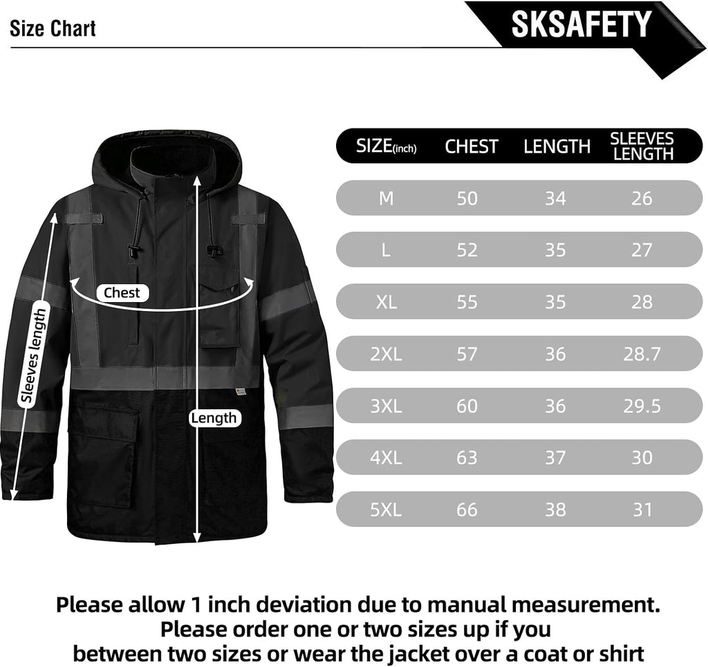 Heated Jacket for Men - 3M Hi Vis Safety Parka, Class 3 High Visibility Jackets, Heated Coat for Men