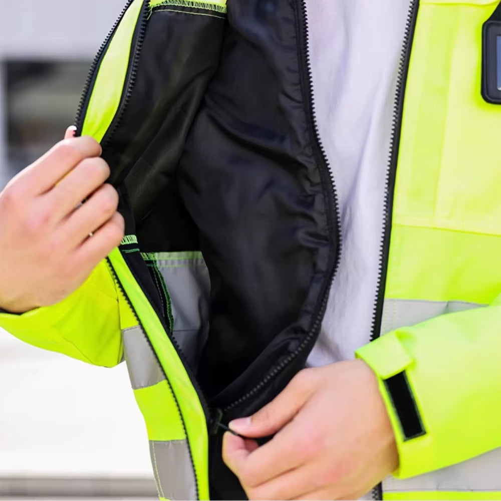 Hi Vis Working Clothes Winter Safety Jacket Waterproof High Visibility Safety Work Sets with Detachable Cotton Linner ﻿