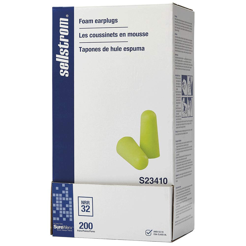 Disposable Uncorded Foam Ear Plugs, 32Db NRR, Hi-Viz Green (Pack of 200), S23410