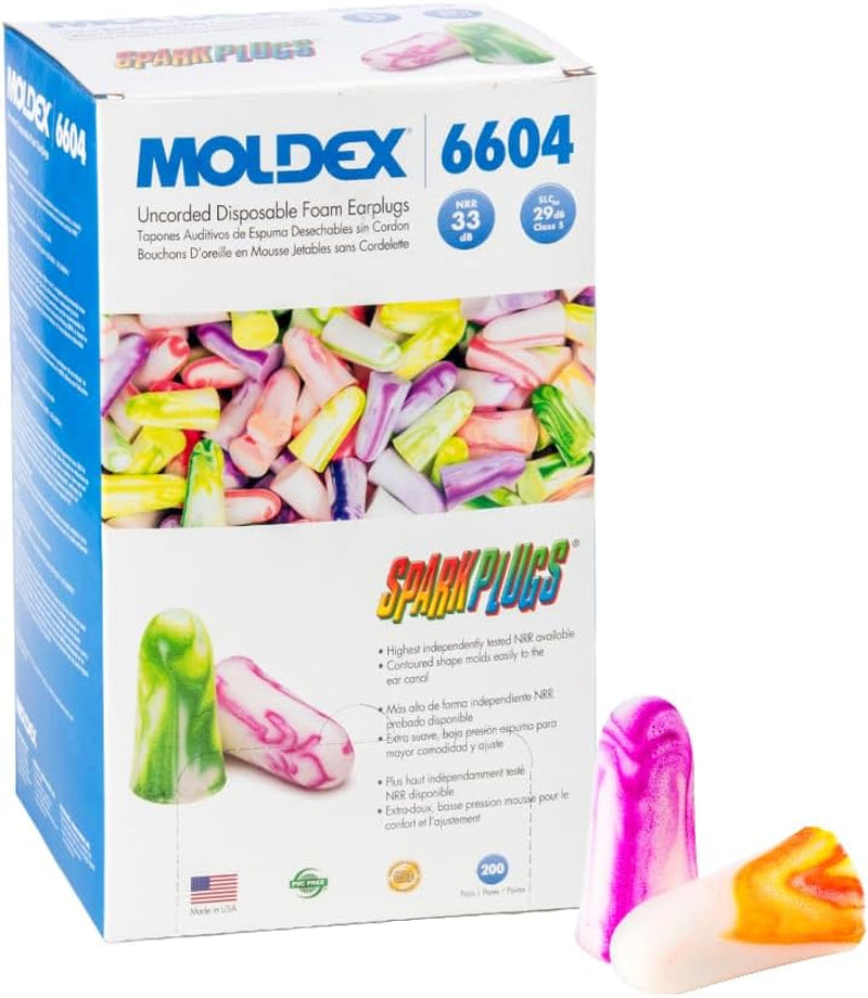 200 Pairs  6604 Sparkplugs Disposable Ear Plug Uncorded NRR 33