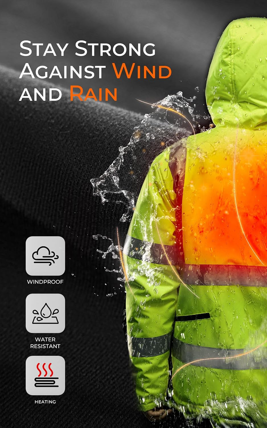 Stay Warm and Visible: Men's Heated Hi-Vis Safety Jacket with Battery, Class 3 Waterproof Work Coat Featuring 3M Reflective Tape for Winter