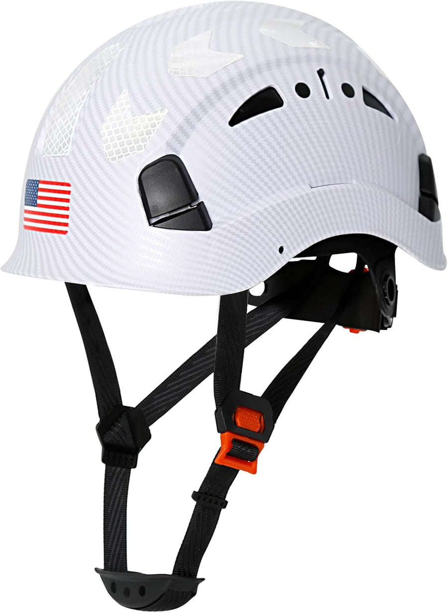 Aolamegs Vented Carbon Fiber Hard Hat - ANSI Z89.1 Type 1 Class C Safety Helmet with Reflective Strips and 6-Point Suspension for Ultimate Comfort and Protection