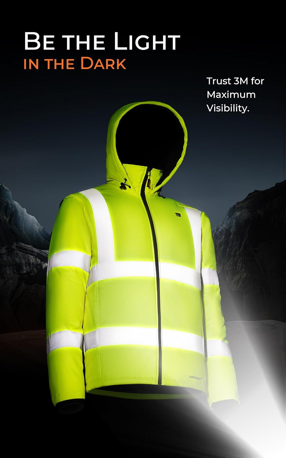 Stay Warm and Visible: Men's Heated Hi-Vis Safety Jacket with Battery, Class 3 Waterproof Work Coat Featuring 3M Reflective Tape for Winter