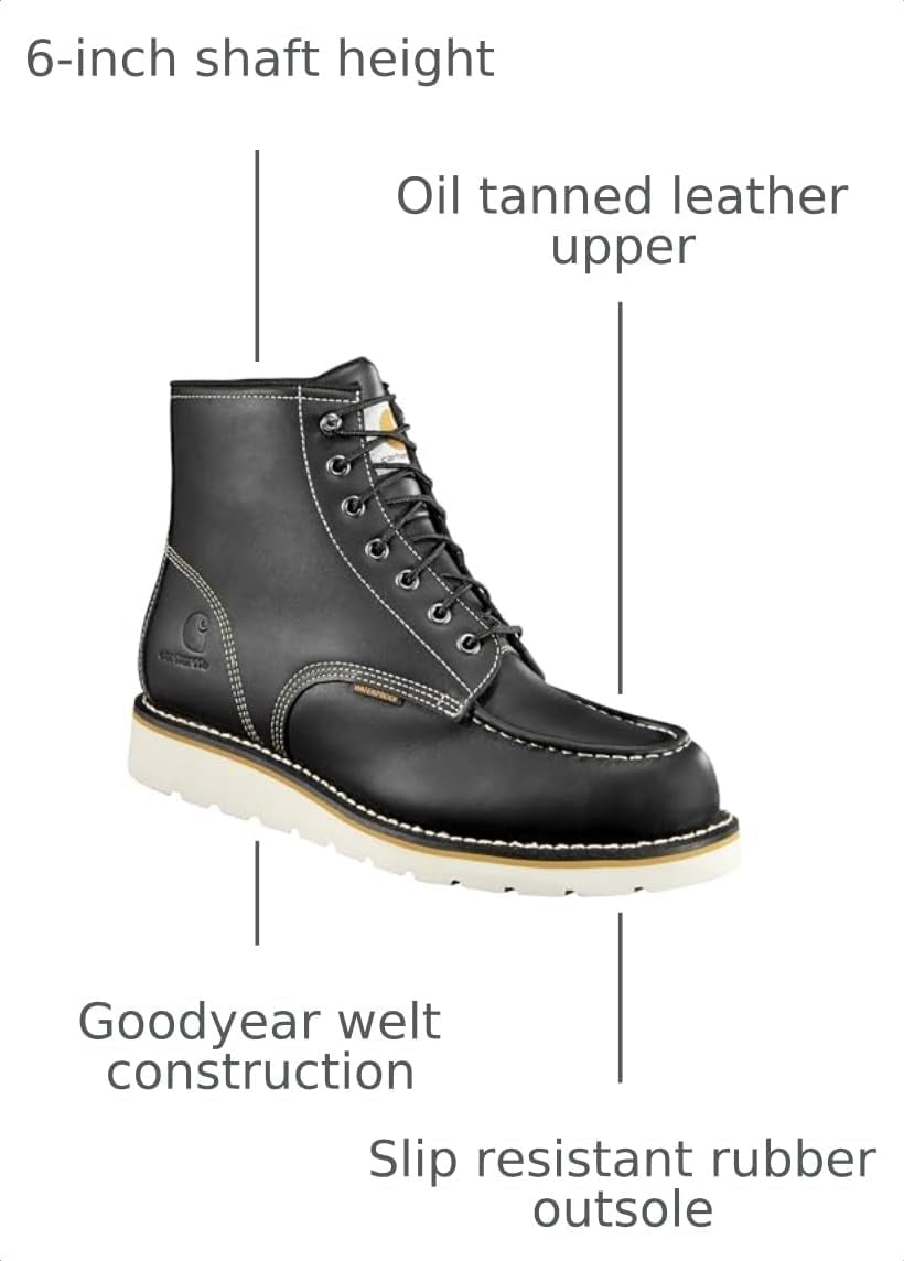 Men's 6" Moc Toe Waterproof Work Boots - Durable Oil-Tanned Leather with FastDry Lining and Superior Traction for Ultimate Comfort and Safety