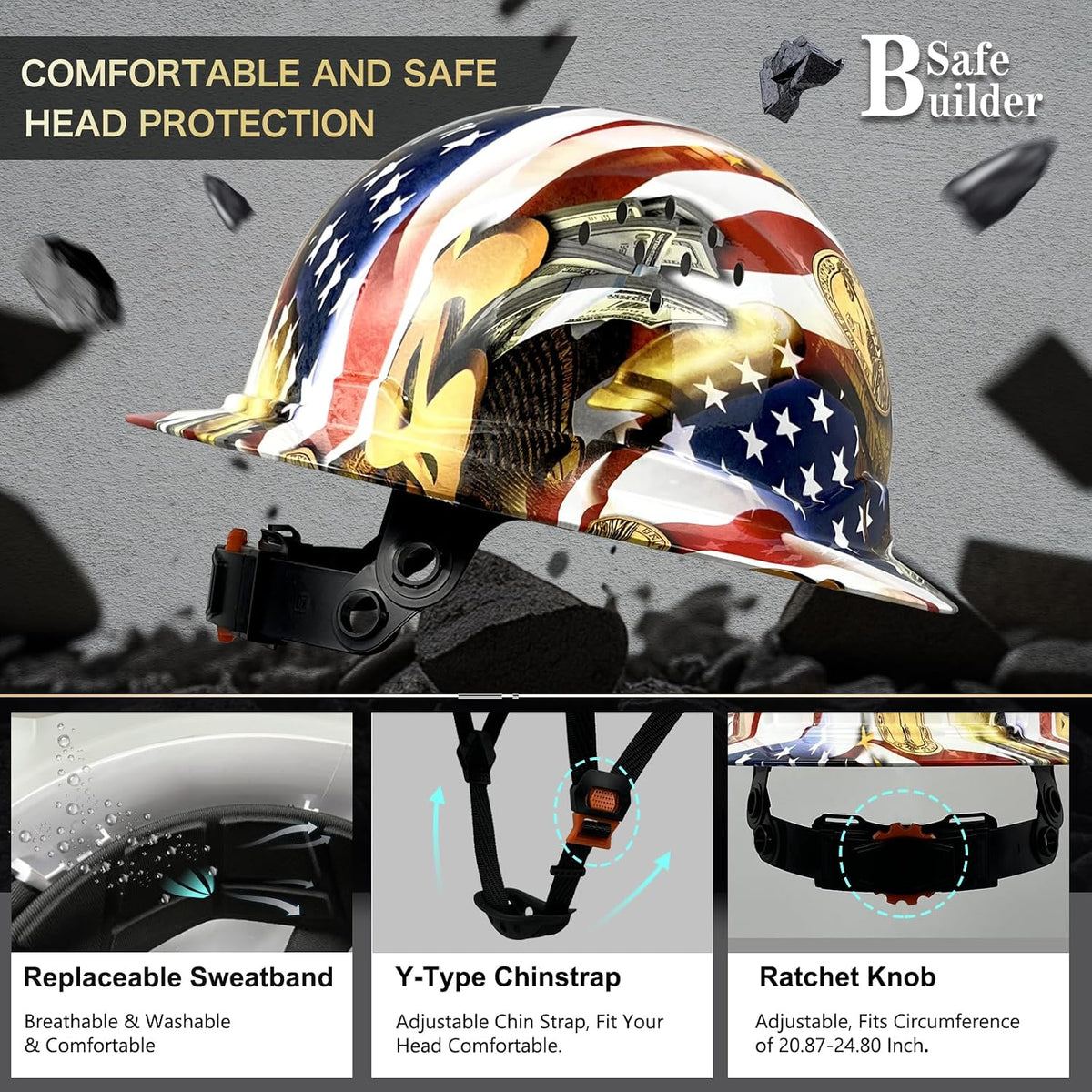 Premium Vented Full Brim Hard Hats - ANSI/ISEA Certified Safety Helmet with Carbon Fiber Design