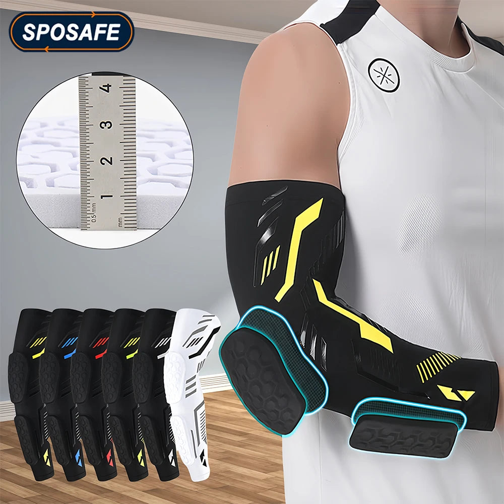 Anti-Collision Arm Sleeve Protective Compression with Elbow Honeycomb Pad for Youth & Adult Sport Basketball Football Volleyball