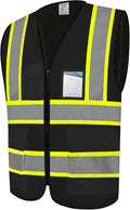 High Visibility Black Reflective Safety Vest for Men - 5 Pockets, Lightweight and Breathable, Perfect for Work and Outdoor Activities, Size Large