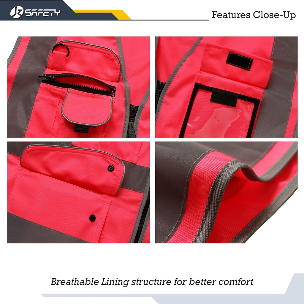 Safety Vest for Men Women Reflective Hi Vis JK150 Pink L