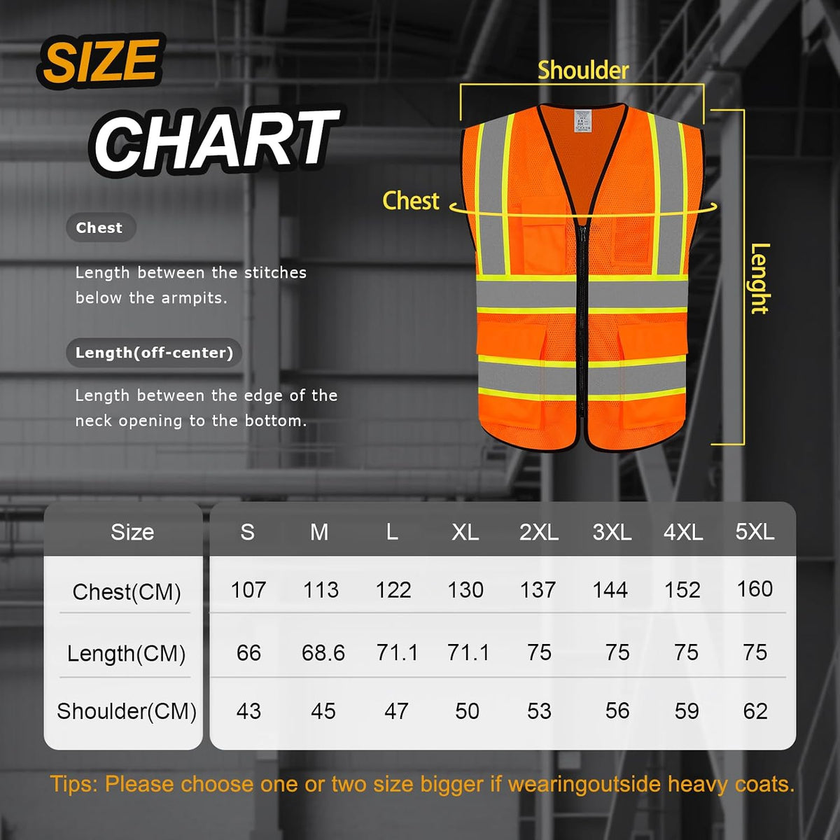 Safety Vest for Men 5 Pockets Mesh High Visibilitv Vest, Orange XL