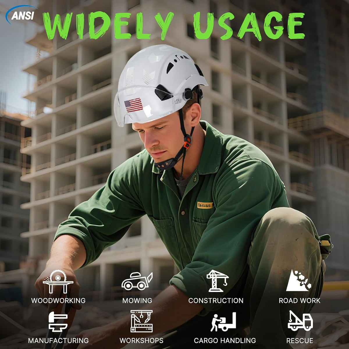 Premium Construction Safety Hard Hat - ANSI Z89.1 Certified Lightweight Reflective ABS Helmet with Adjustable Chin Strap for Men and Women - Ideal for Industrial Workwear and Optimal Head Protection