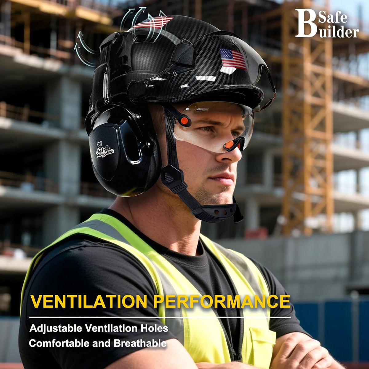Premium Industrial Safety Helmet with Adjustable Visors and Ear Muffs for Ultimate Head Protection in Construction Work