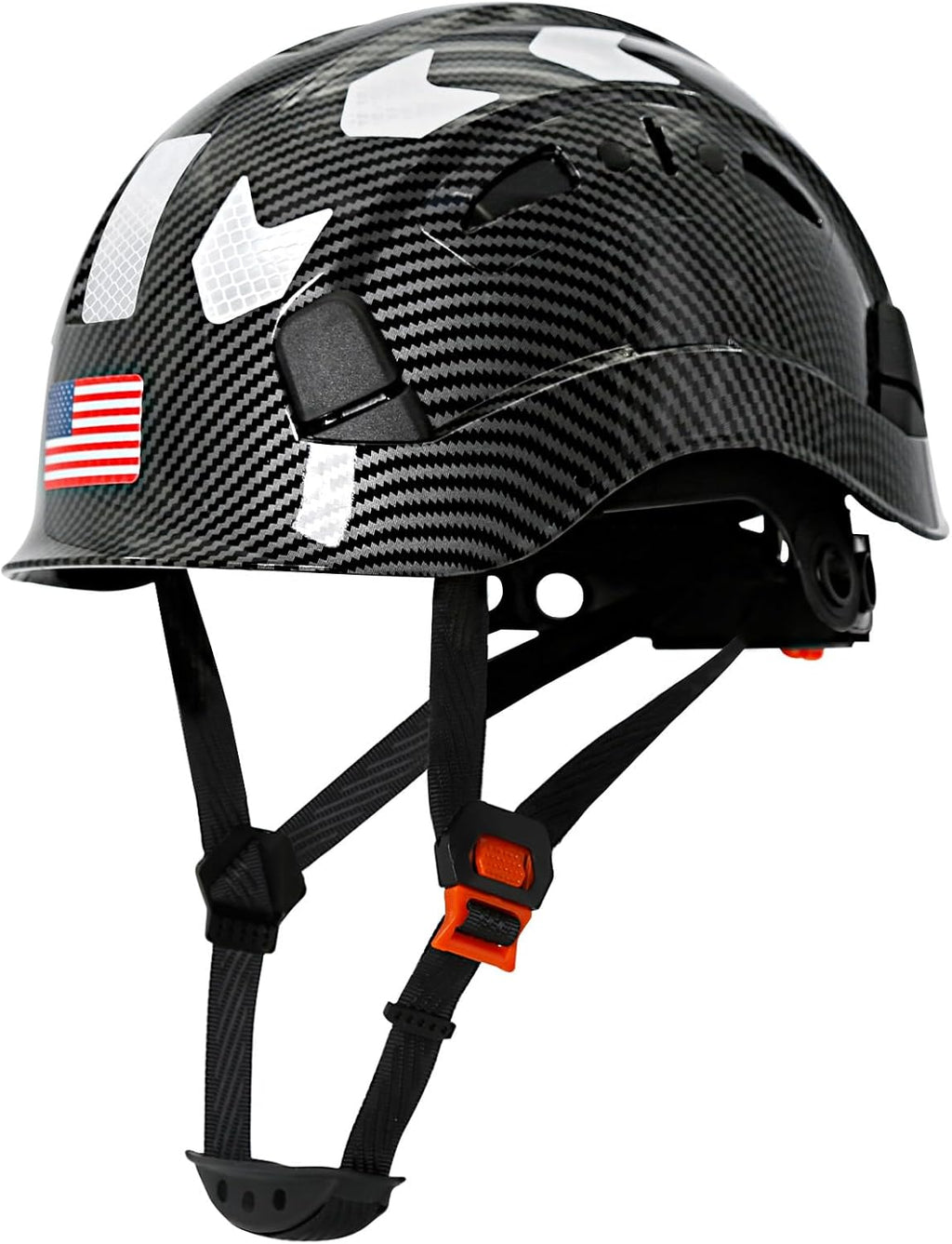 Premium Vented Carbon Fiber Hard Hat - ANSI Z89.1 Type 1 Class C Safety Helmet with 6-Point Suspension, Chin Strap & Reflective Strips for Ultimate Protection in Construction
