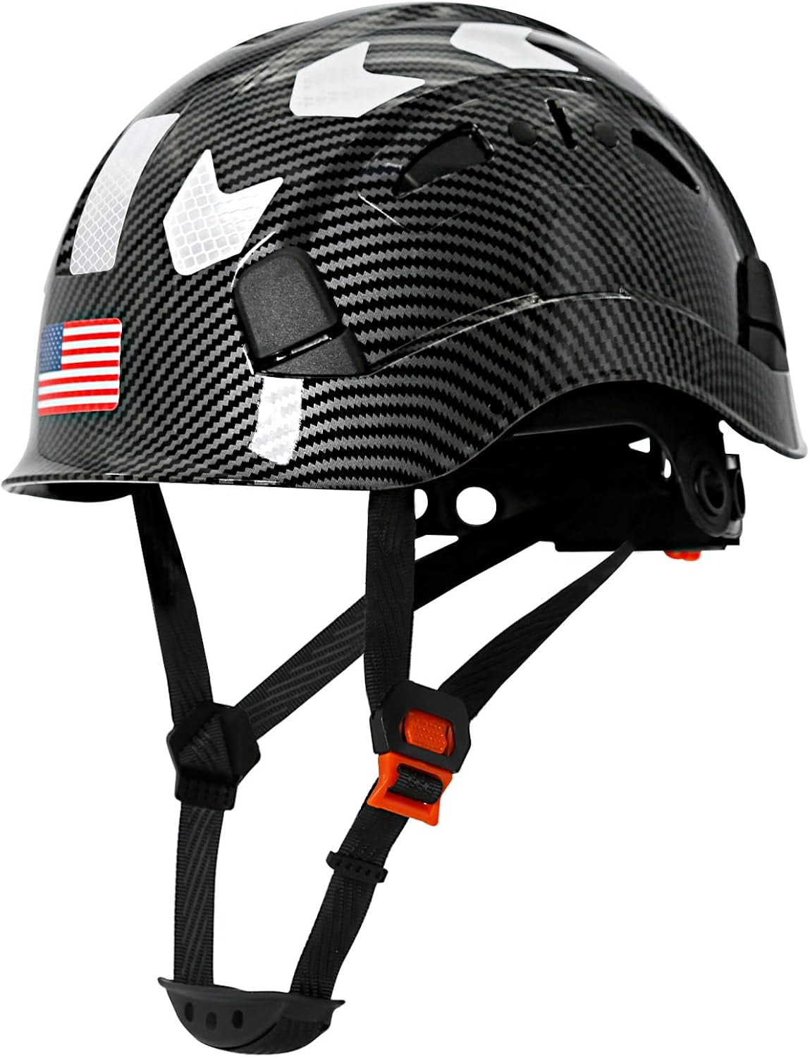 Premium Vented Carbon Fiber Hard Hat - ANSI Z89.1 Type 1 Class C Safety Helmet with 6-Point Suspension, Chin Strap & Reflective Strips for Ultimate Protection in Construction