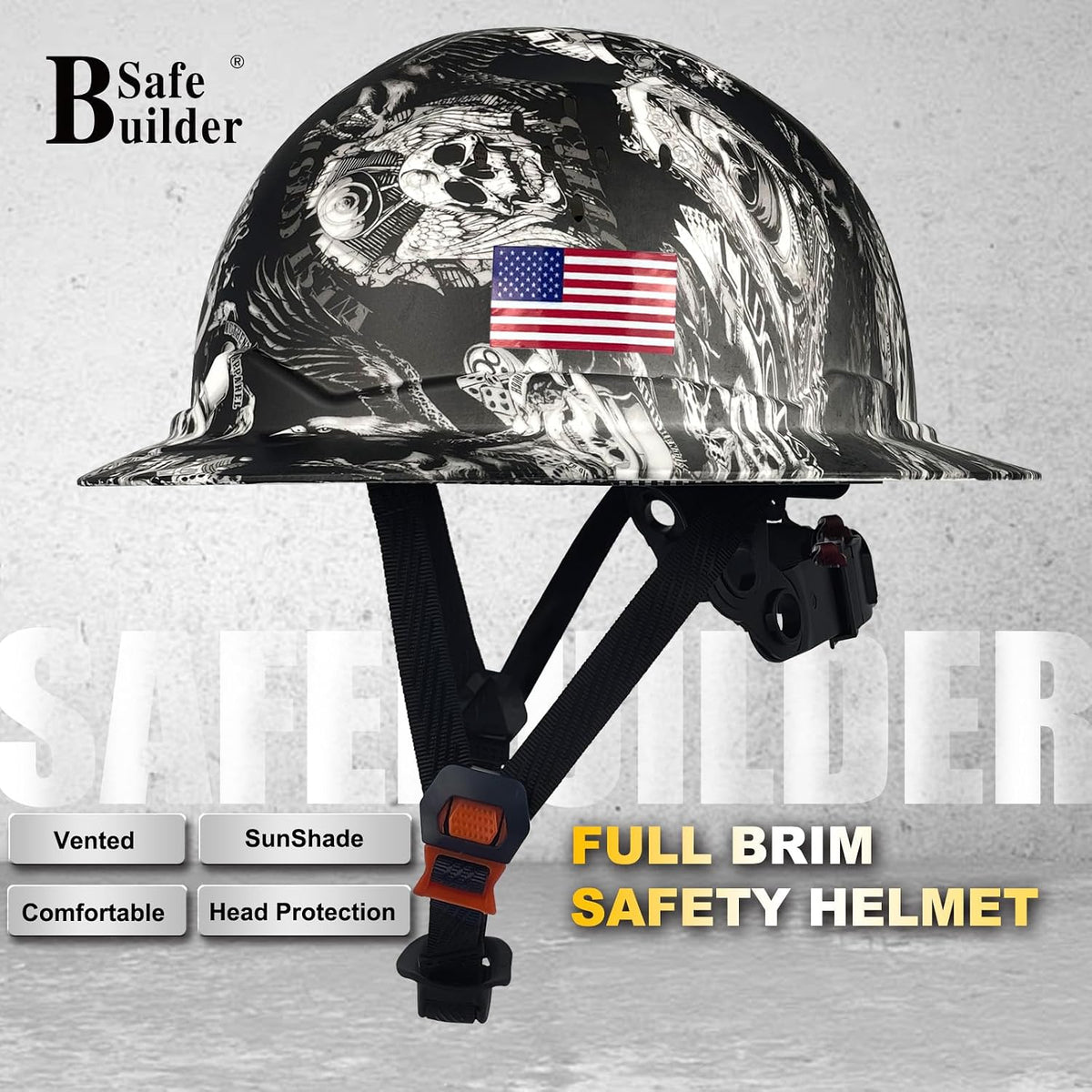 Premium Full Brim Construction Hard Hat with Ventilation - ANSI Certified Safety Helmet in Stylish Carbon Fiber Design