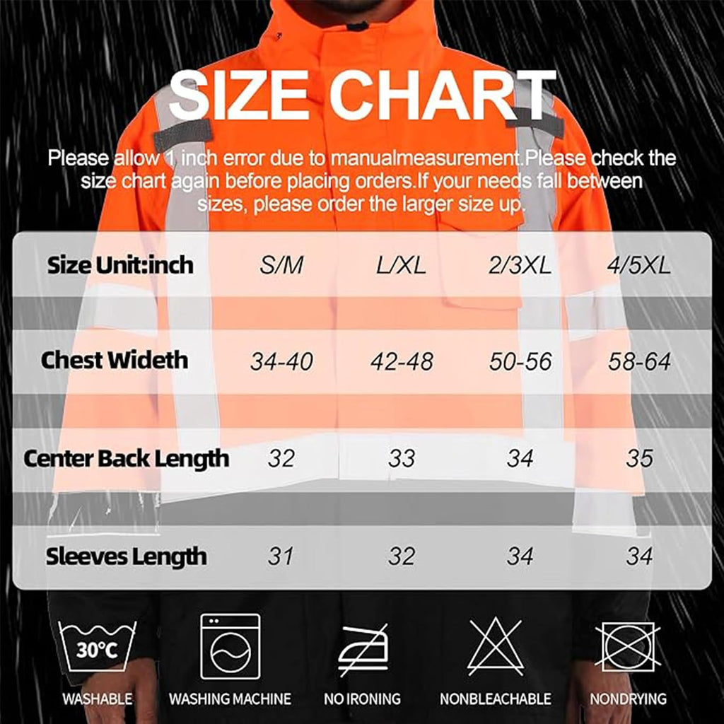 Hi Vis Rain Jackets for Men Reflective Waterproof High Visibility Class 3 Safety Rain Coat with Black Bottom