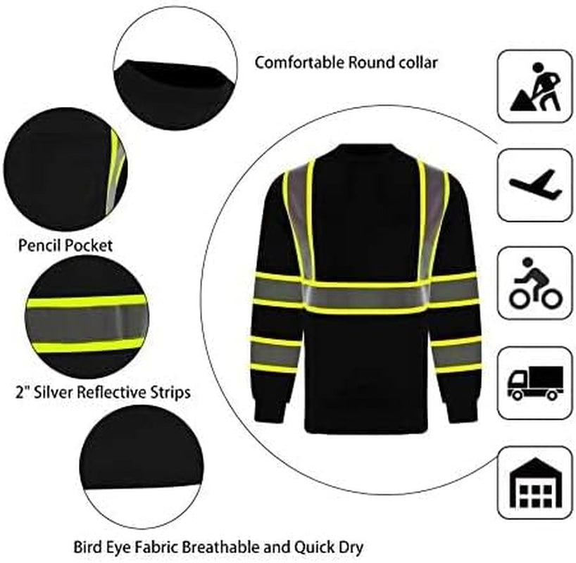 Hi Vis Class 3 T Shirt Reflective Safety Black Short Long Sleeve HIGH Visibility 39 55