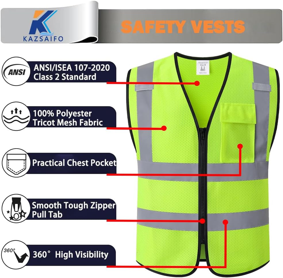 Stay Safe and Stylish with Our High Visibility Reflective Safety Vest - Perfect for Men and Women, KZ179 in Bright Yellow, XX-Large