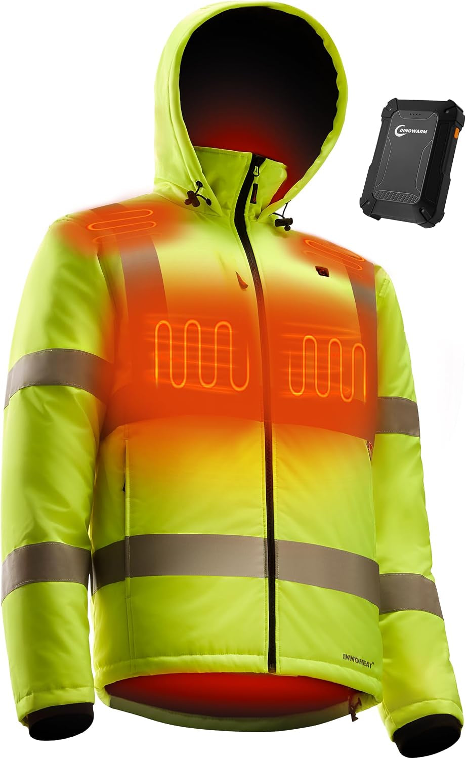 Stay Warm and Visible: Men's Heated Hi-Vis Safety Jacket with Battery, Class 3 Waterproof Work Coat Featuring 3M Reflective Tape for Winter