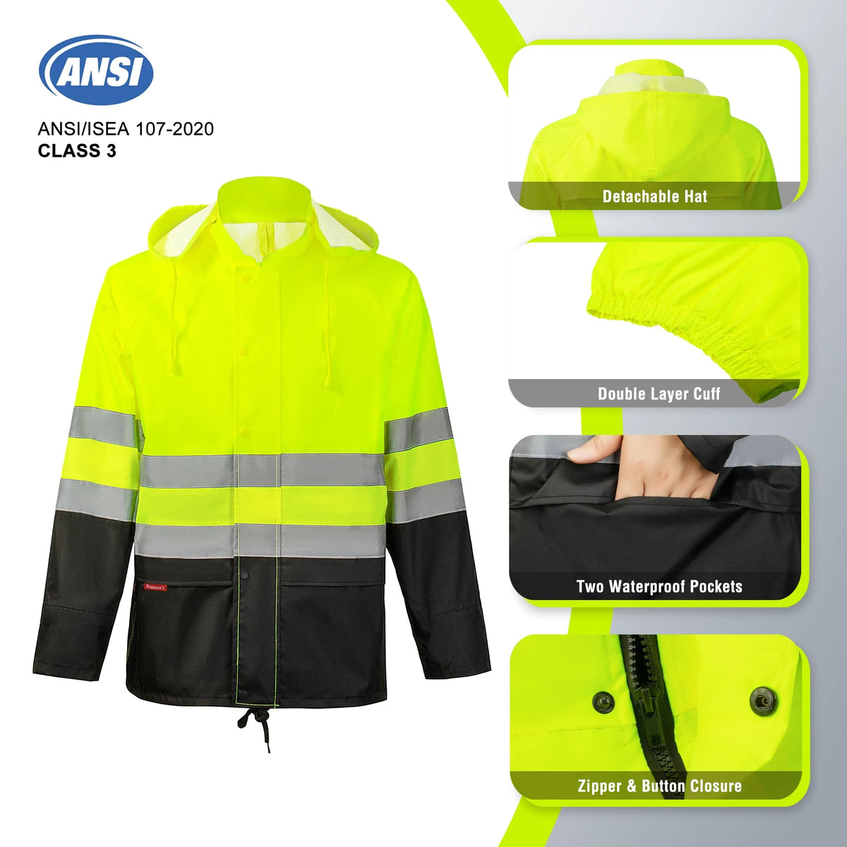 Stay Dry and Visible with Our Hi-Vis Waterproof Rain Jacket and Pants - Perfect for Work, Fishing, and Farming!