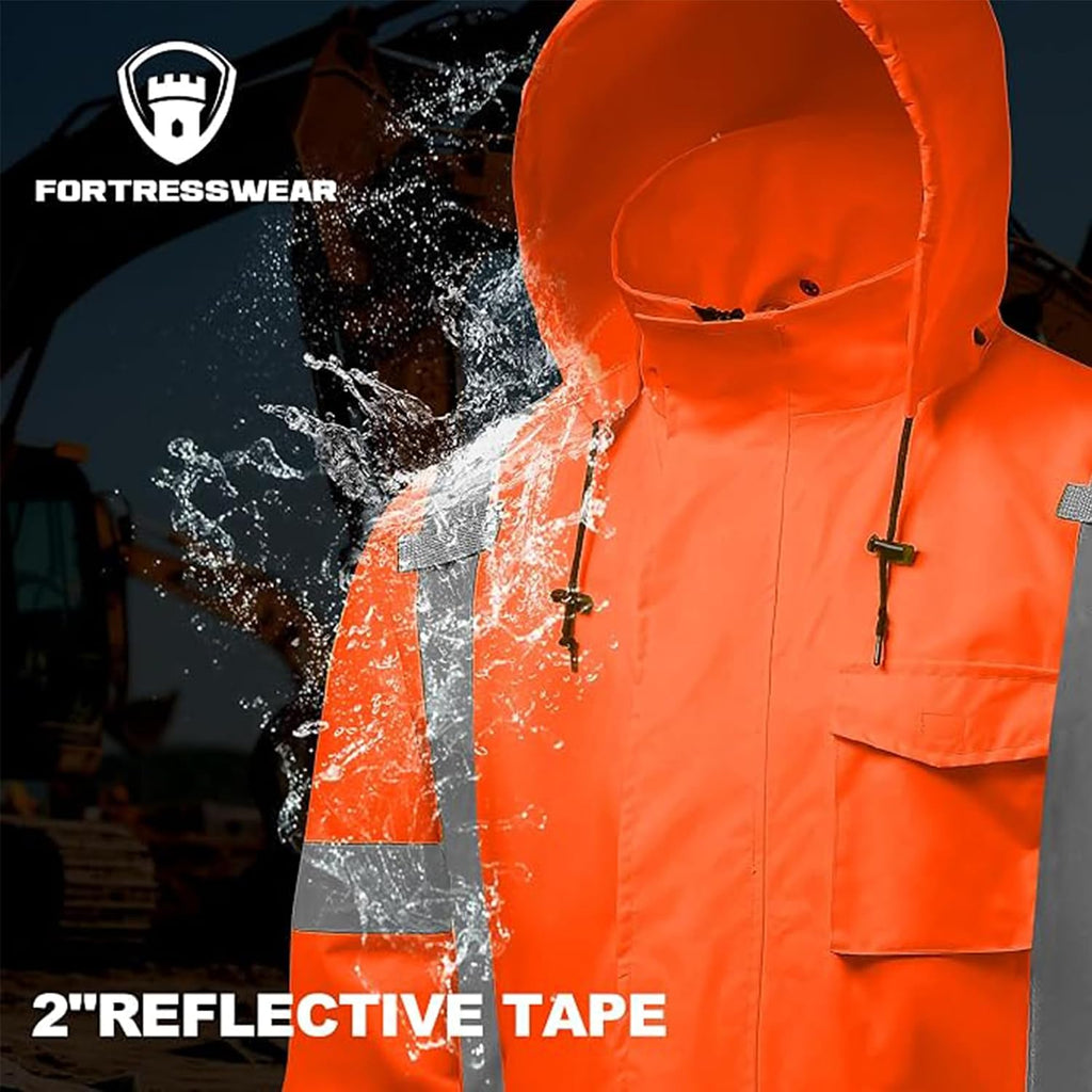 Hi Vis Rain Jackets for Men Reflective Waterproof High Visibility Class 3 Safety Rain Coat with Black Bottom